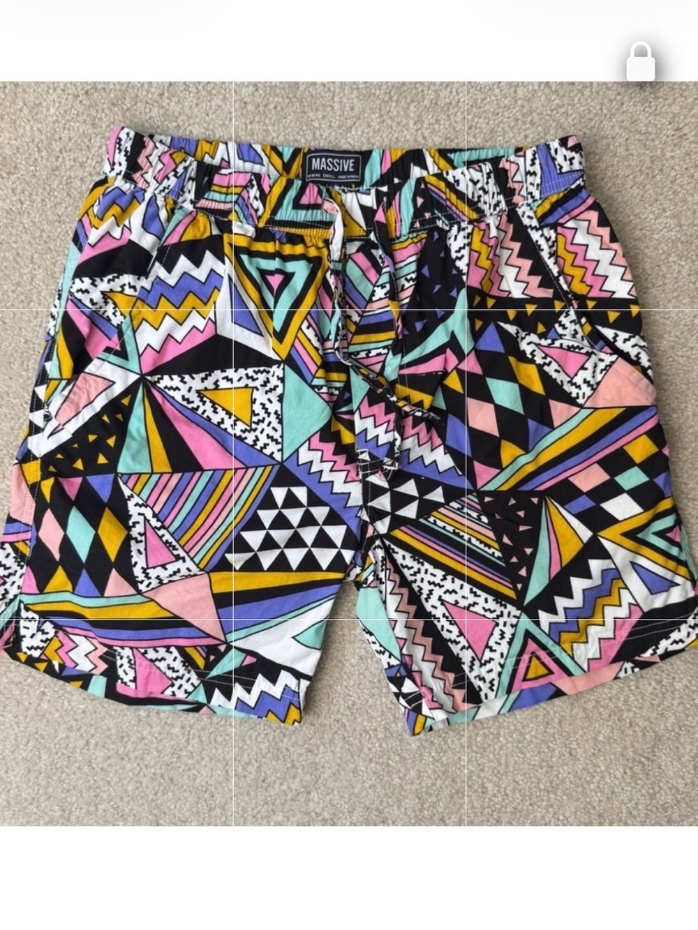 Massive Men’s Shorts 90s Style Geometric Print Pockets Cotton Small Unisex